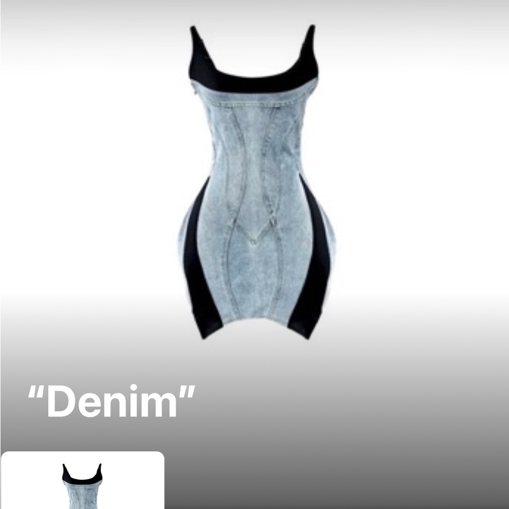 Source Unknown Denim and Black Mini Dress